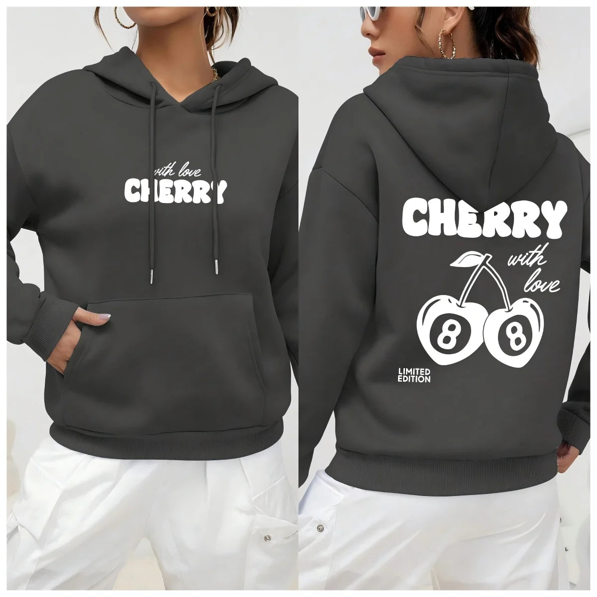 Cherry 88 Art Letter Prints Women Hoody Autumn Fleece Hoodies Hip Hop Loose Streetwear Unisex All-Match Fashion Woman Tops