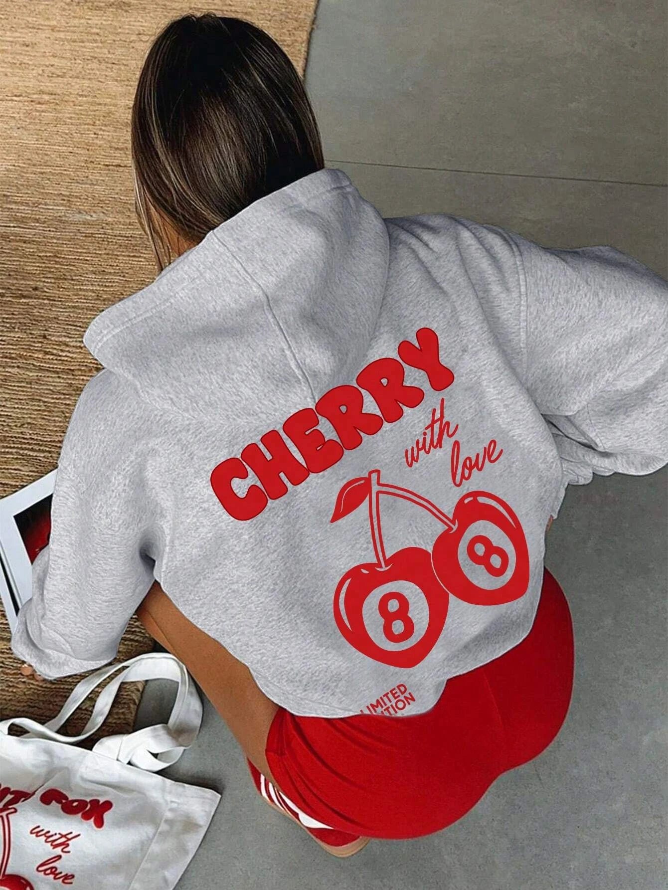 Cherry 88 Art Letter Prints Women Hoody Autumn Fleece Hoodies Hip Hop Loose Streetwear Unisex All-Match Fashion Woman Tops