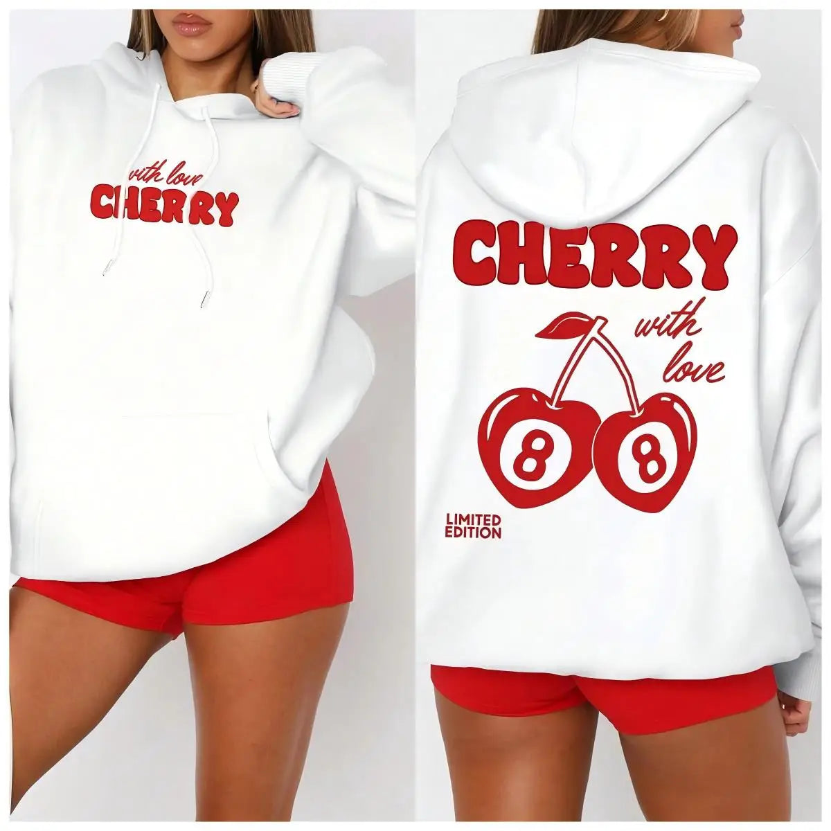 Cherry 88 Art Letter Prints Women Hoody Autumn Fleece Hoodies Hip Hop Loose Streetwear Unisex All-Match Fashion Woman Tops