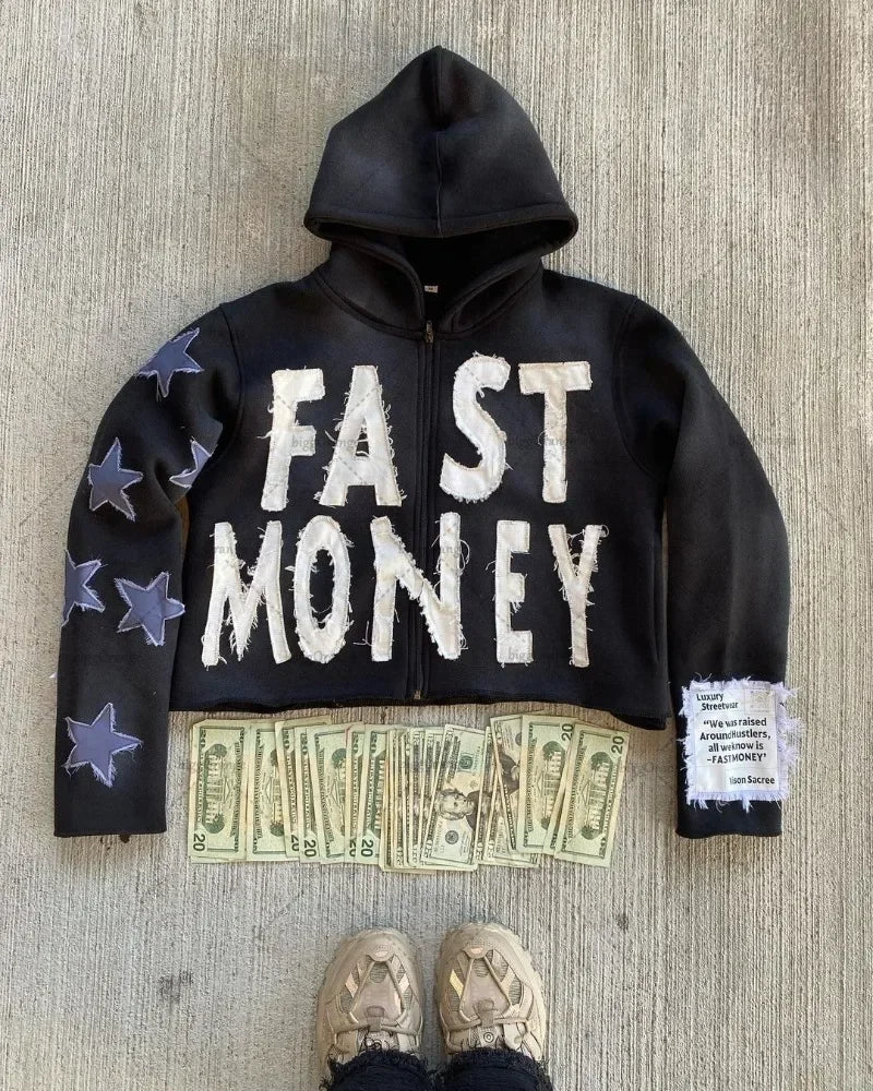 Hip-hop Trendy Clothing American Street Colorful Embroidered Zipper Hoodie Men Y2K Harajuku Retro All-match Oversized Jacket