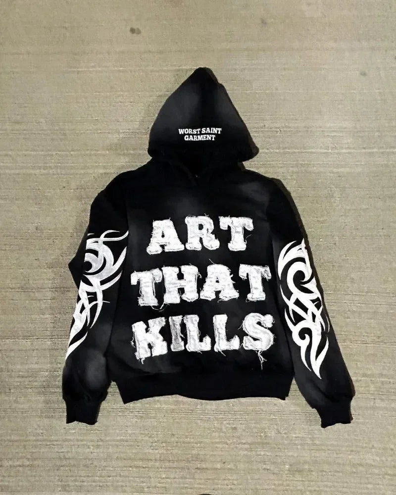 Hip-hop Trendy Clothing American Street Colorful Embroidered Zipper Hoodie Men Y2K Harajuku Retro All-match Oversized Jacket