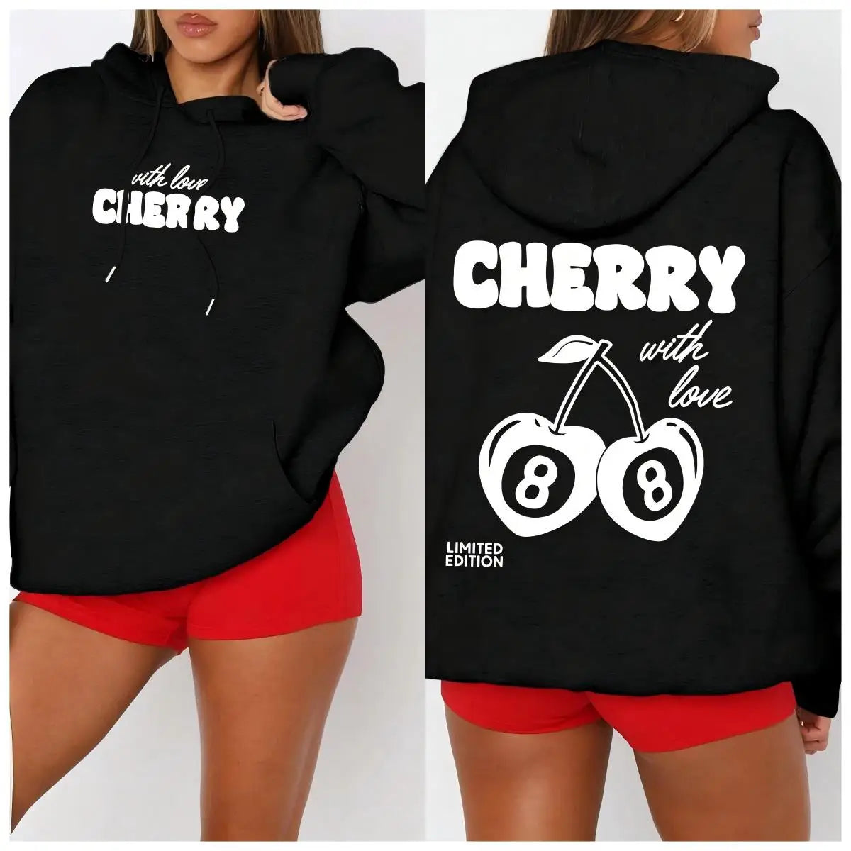 Cherry 88 Art Letter Prints Women Hoody Autumn Fleece Hoodies Hip Hop Loose Streetwear Unisex All-Match Fashion Woman Tops