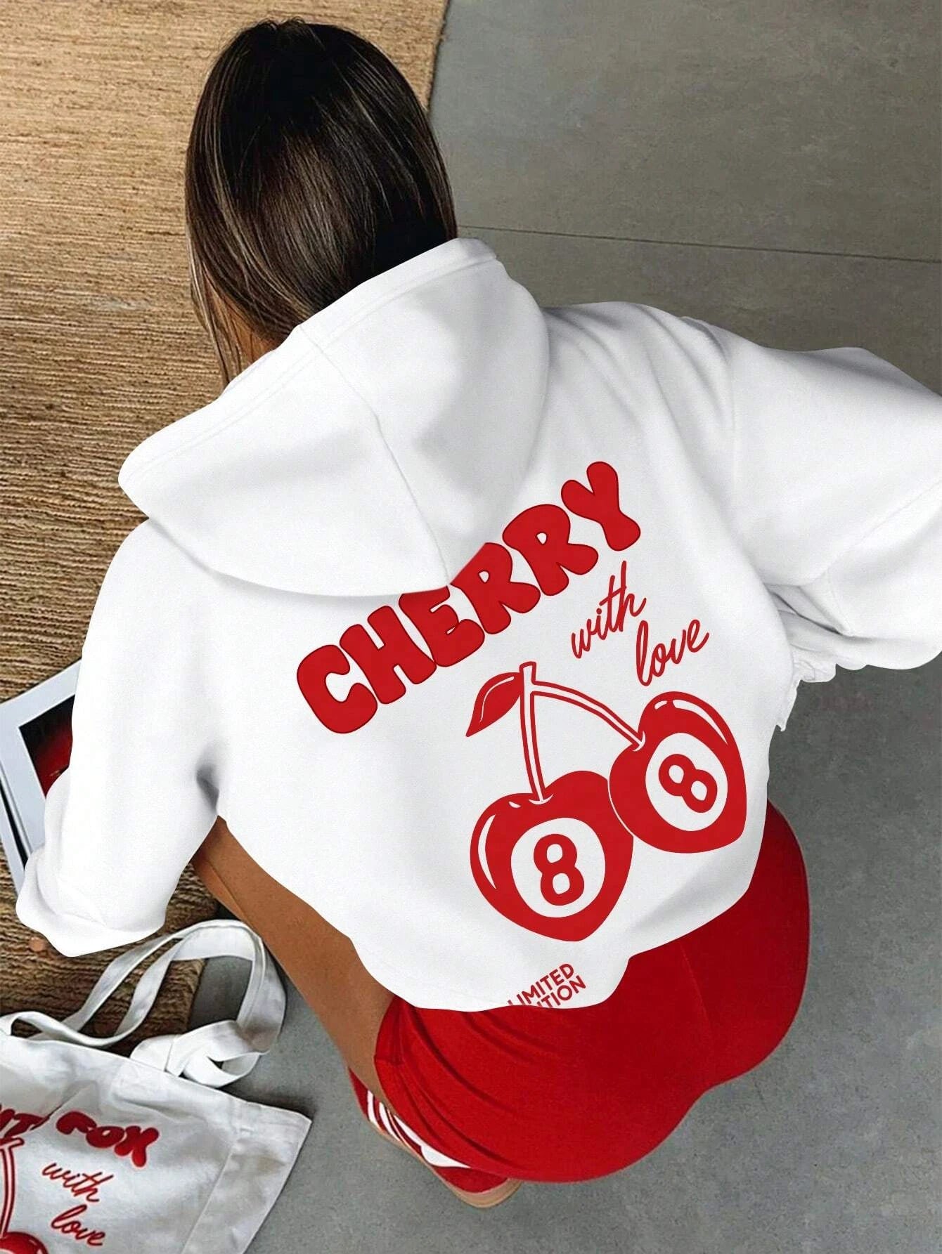 Cherry 88 Art Letter Prints Women Hoody Autumn Fleece Hoodies Hip Hop Loose Streetwear Unisex All-Match Fashion Woman Tops