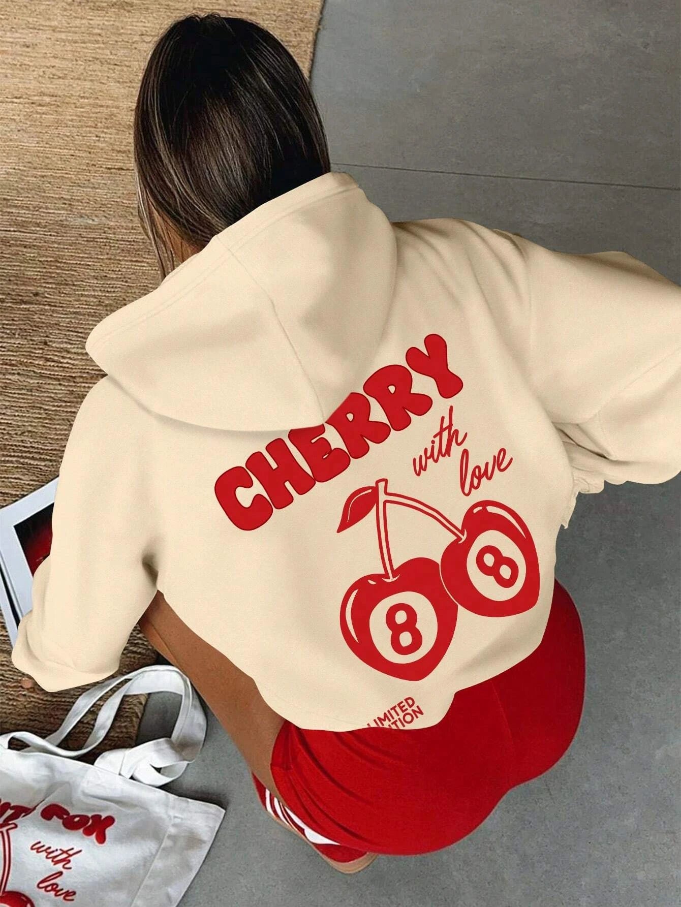 Cherry 88 Art Letter Prints Women Hoody Autumn Fleece Hoodies Hip Hop Loose Streetwear Unisex All-Match Fashion Woman Tops