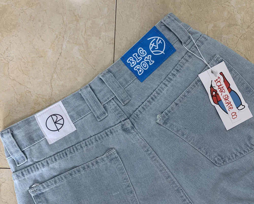 Polar Big Boy Embroidery Jeans Y2K Pants Streetwear Gothic Cartoon Blue Baggy Jeans Retro Punk Rock High Waist Denim Trousers