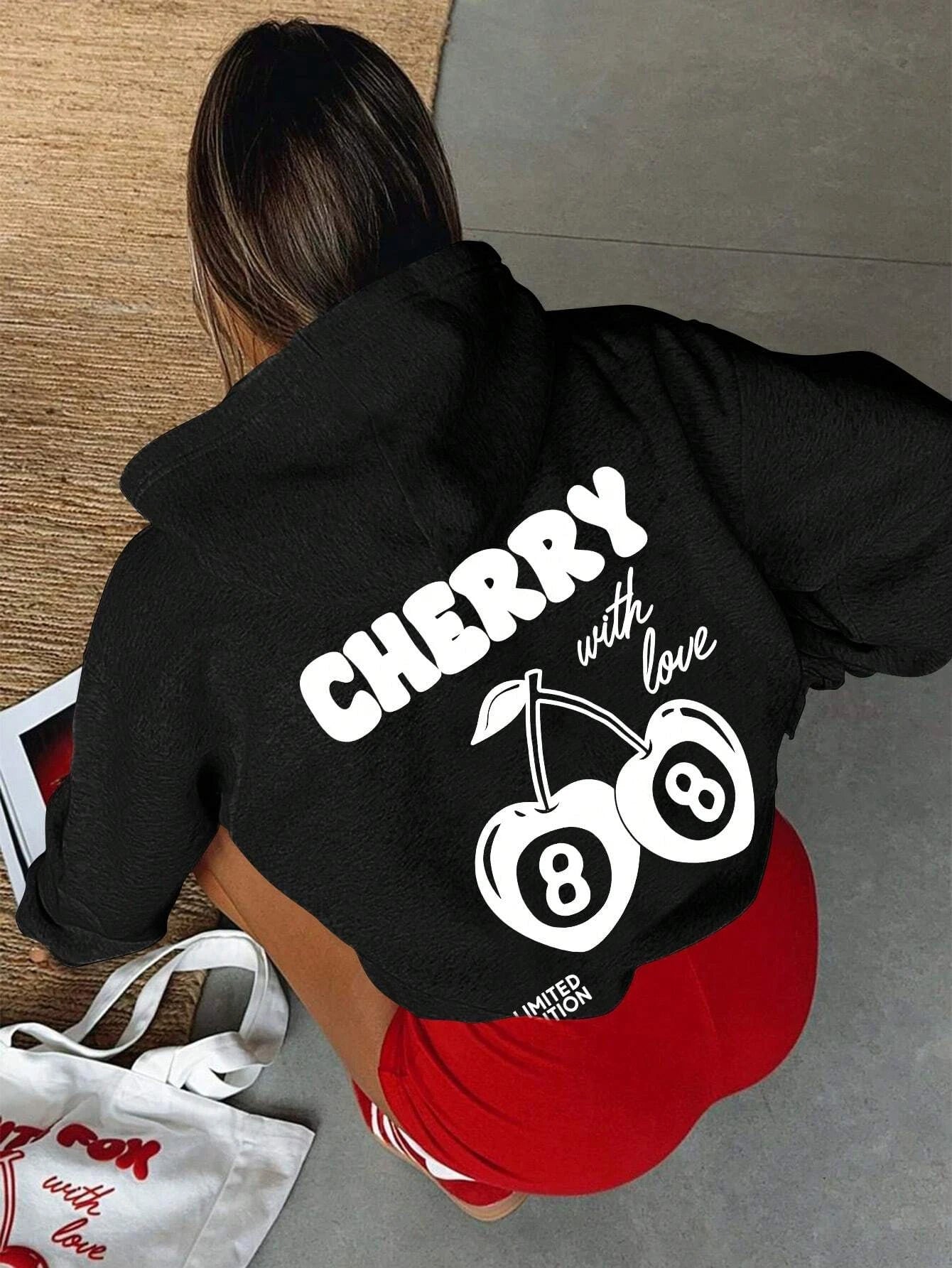 Cherry 88 Art Letter Prints Women Hoody Autumn Fleece Hoodies Hip Hop Loose Streetwear Unisex All-Match Fashion Woman Tops