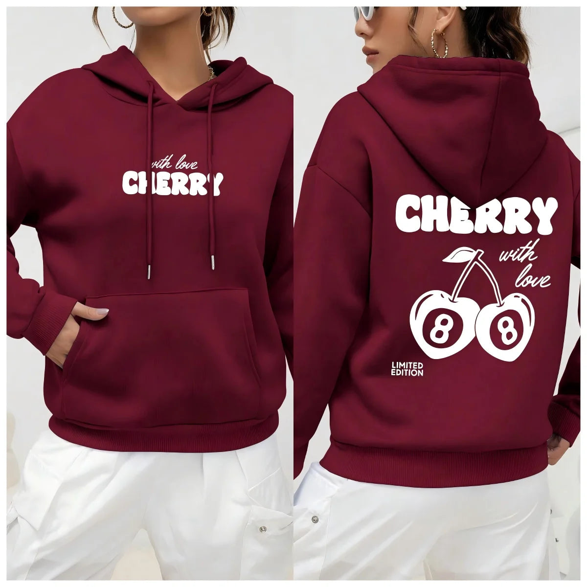 Cherry 88 Art Letter Prints Women Hoody Autumn Fleece Hoodies Hip Hop Loose Streetwear Unisex All-Match Fashion Woman Tops